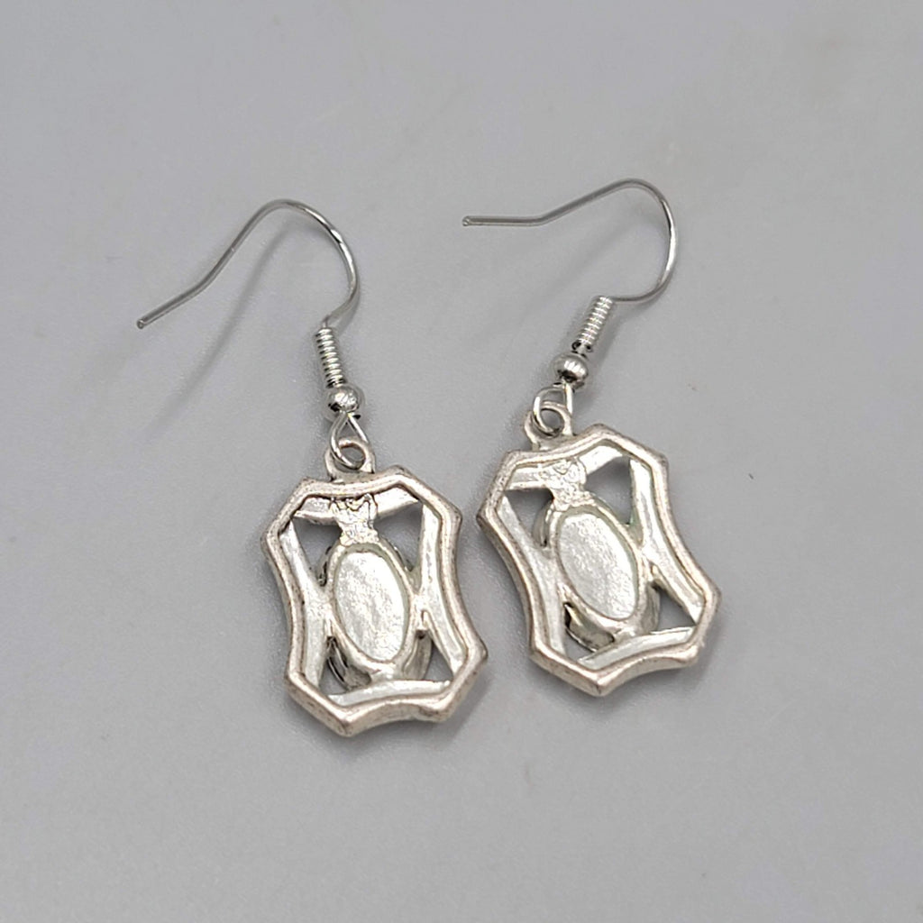 Pierced Cream Enamel Earrings Silver tone Dangle  3/4"