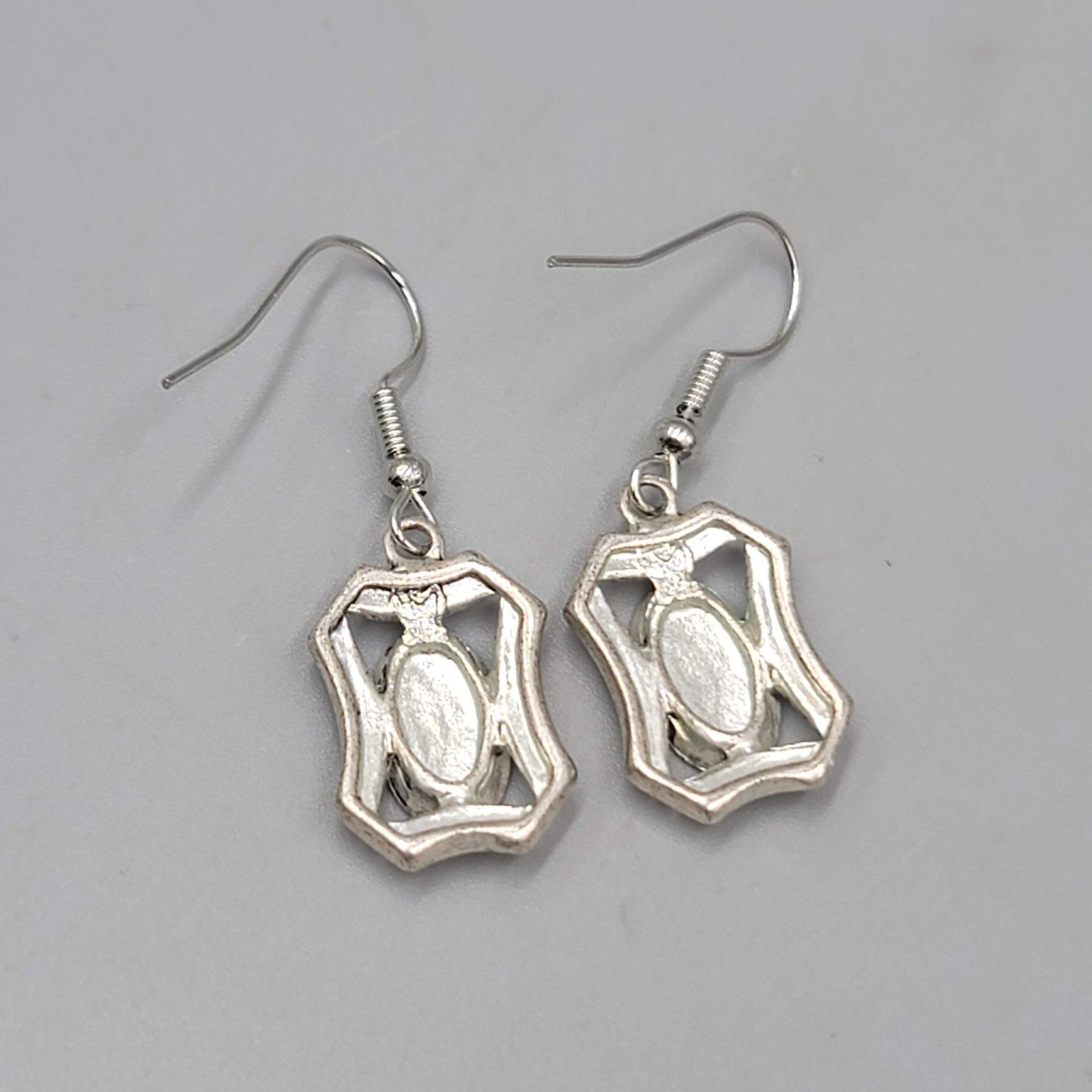 Pierced Cream Enamel Earrings Silver tone Dangle  3/4"