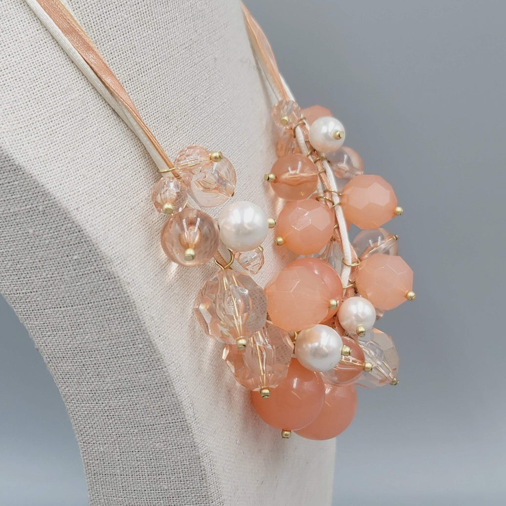 Robert Rose Necklace Large Peach Bauble Bead Statement  18"+