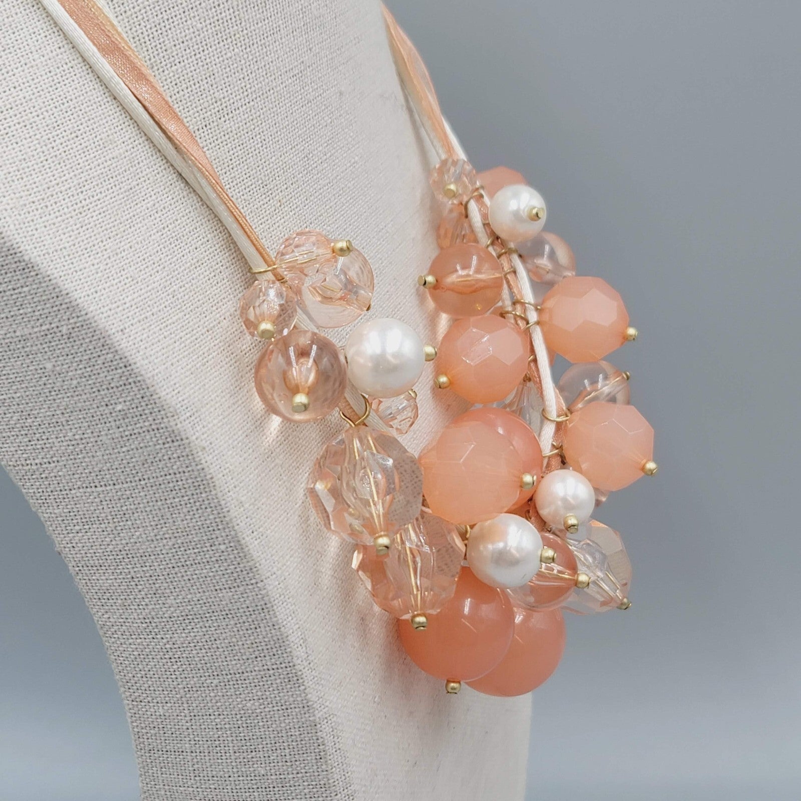 Robert Rose Necklace Large Peach Bauble Bead Statement  18"+