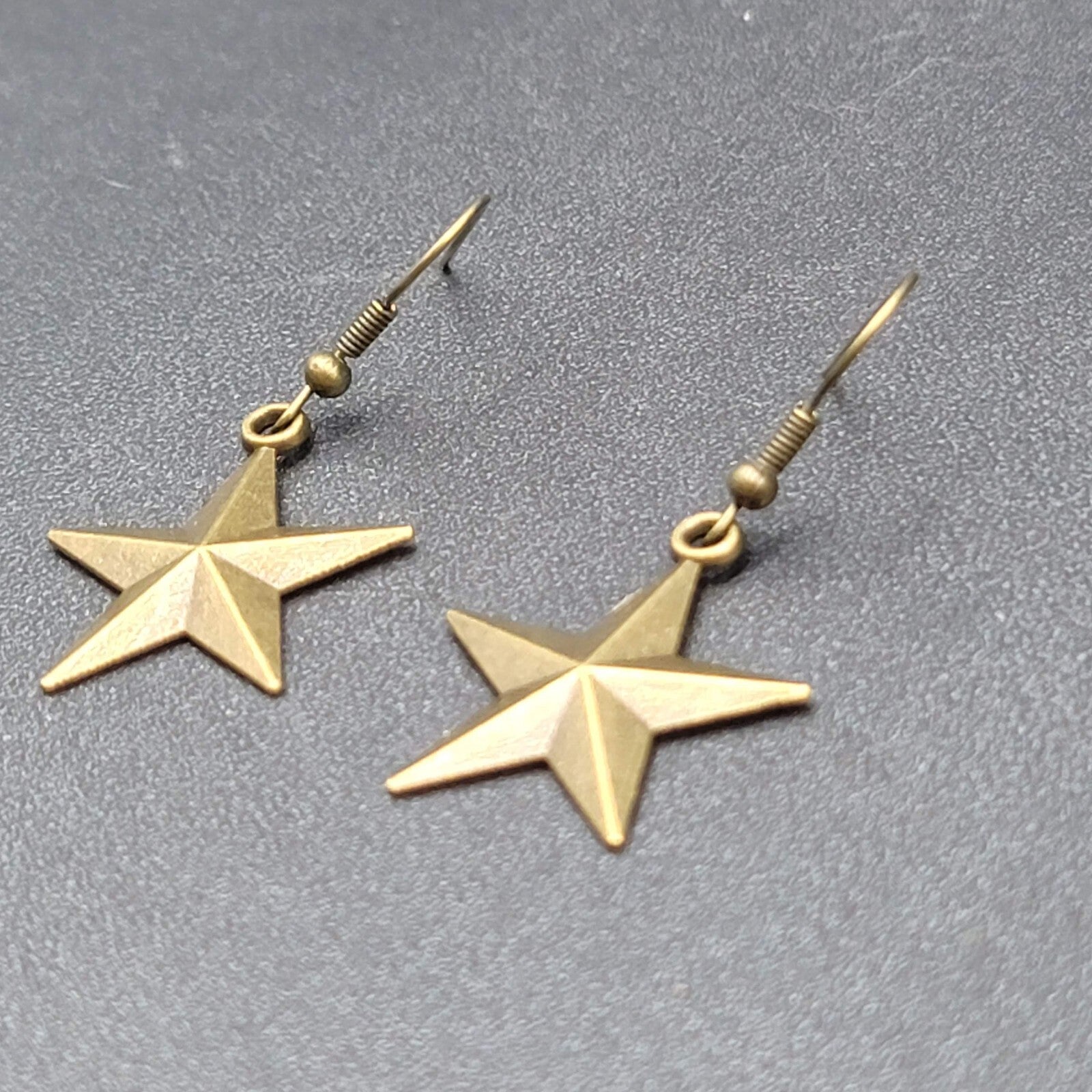 New Nautical STAR Pierced Earrings Bronze tone Dangle 1"