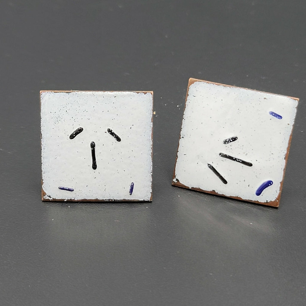 Vintage Copper Enamel Mid Century Cufflinks Modernist Abstract 1" White