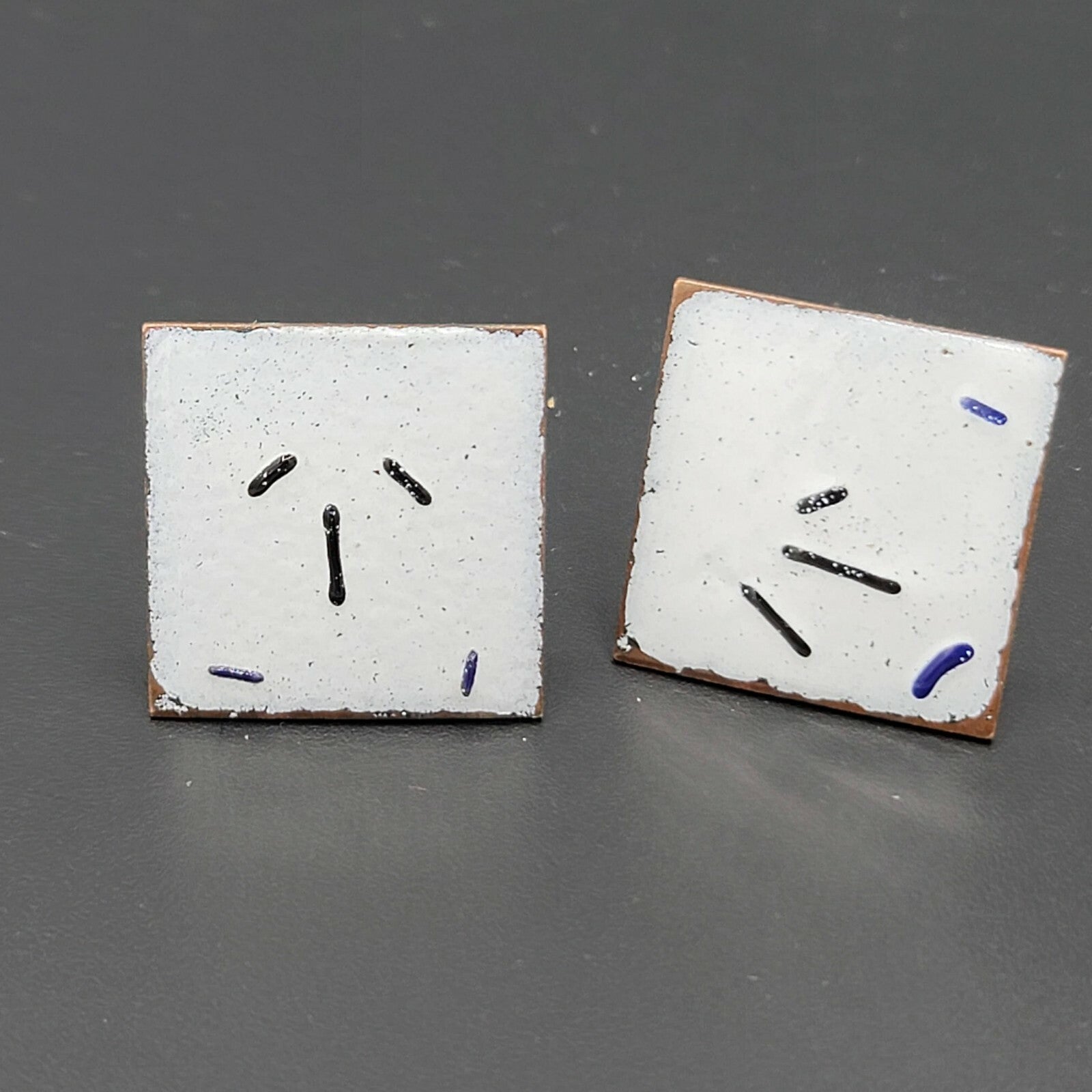 Vintage Copper Enamel Mid Century Cufflinks Modernist Abstract 1" White