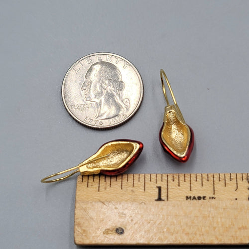 Christmas Bulb Pierced Earrings Gold Plated Red Enamel 3/4"