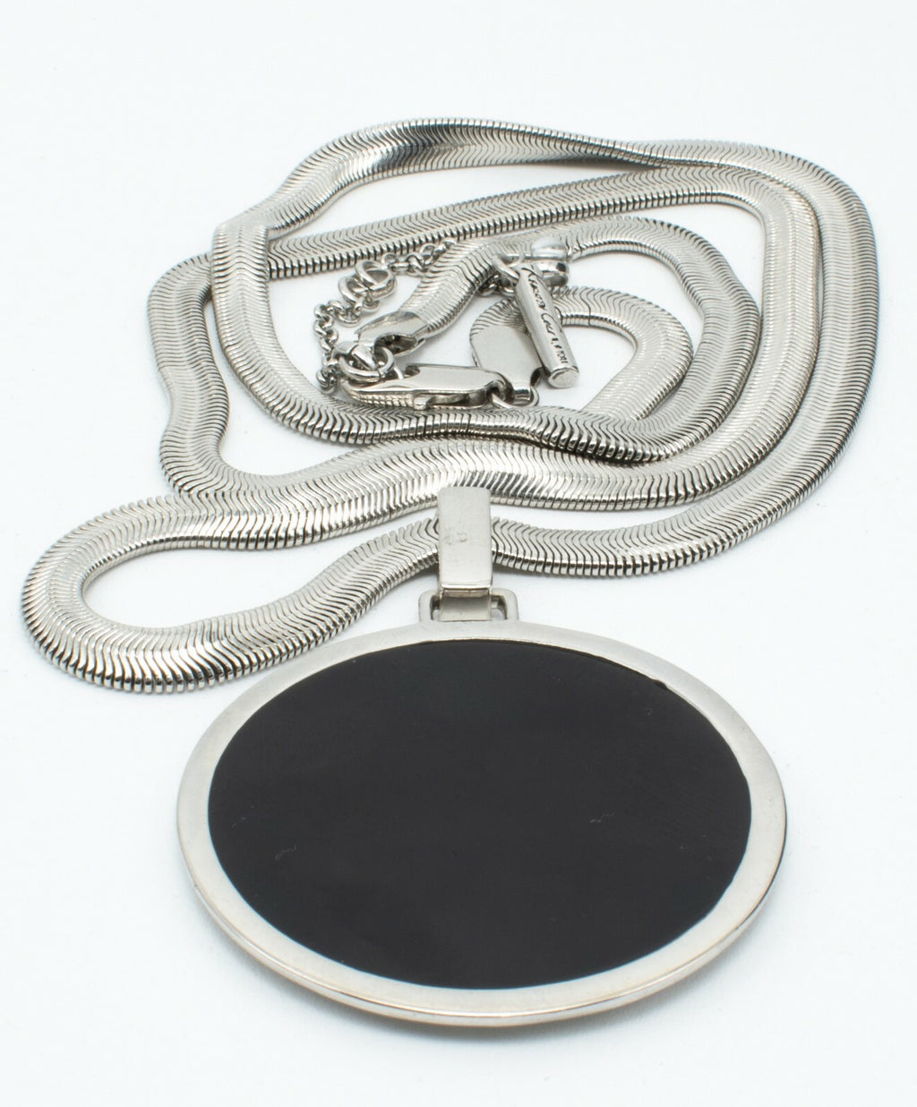 Kenneth Cole Silver tone 5mm Snake Chain Large Black Pendant 2"  LONG 30" - 33"