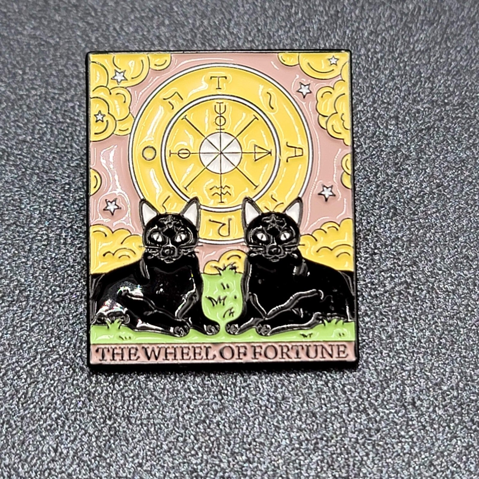 The Wheel of Fortune Tarot Card Black Cat Enamel Lapel Hat Pin 1 1/8"
