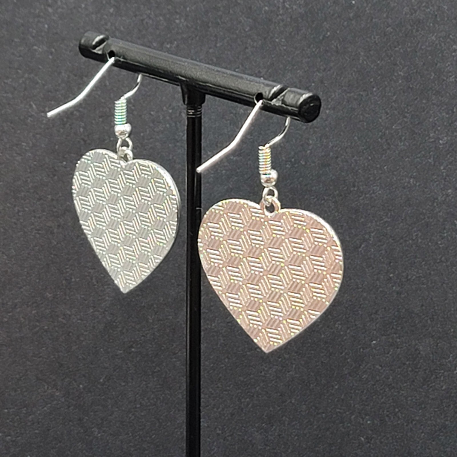 Kissing Skeletons Pierced Earrings Silver tone Black White Enamel Heart 1"