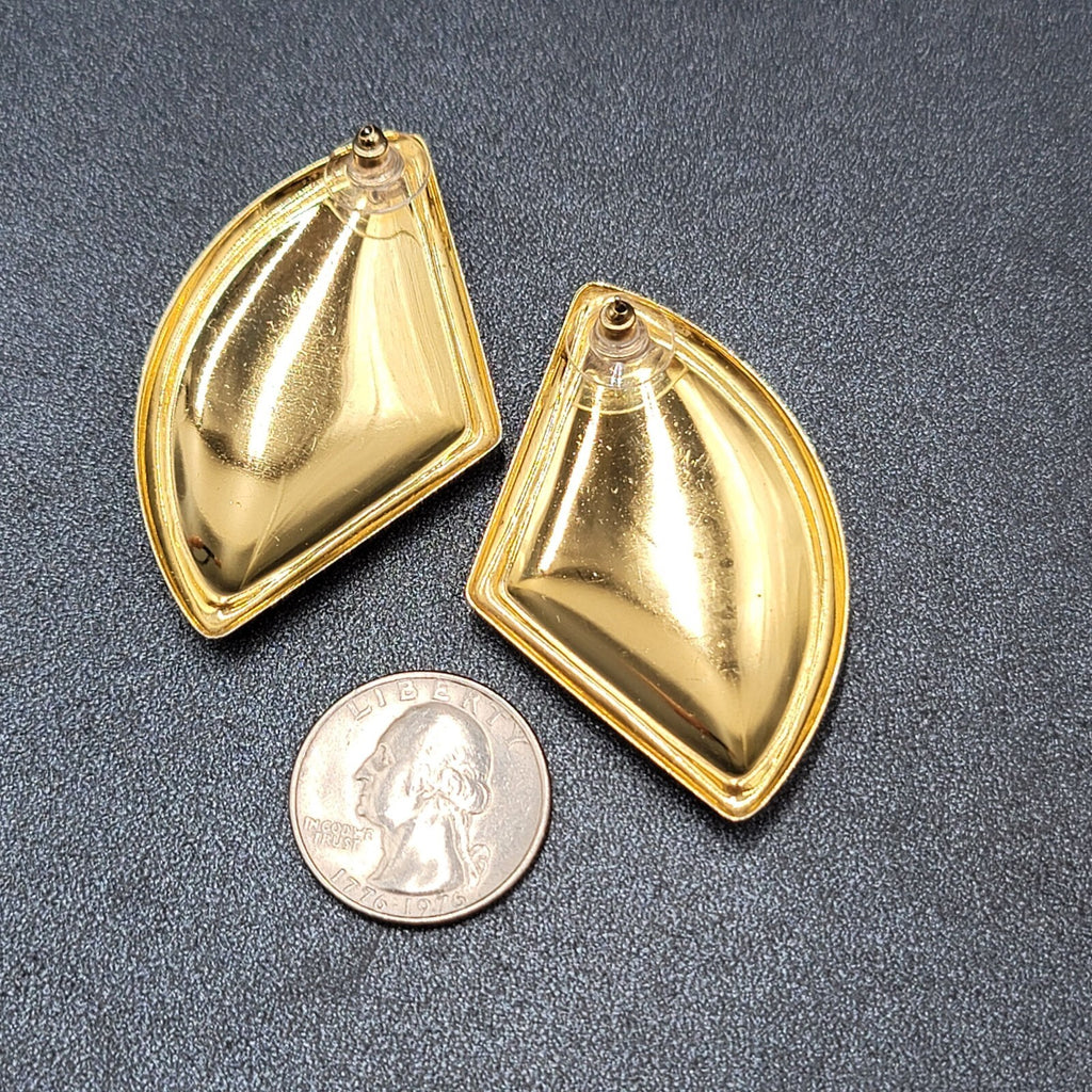 Vintage Pierced Earrings Yellow Enamel Gold tone Large Statement 1980s 2"