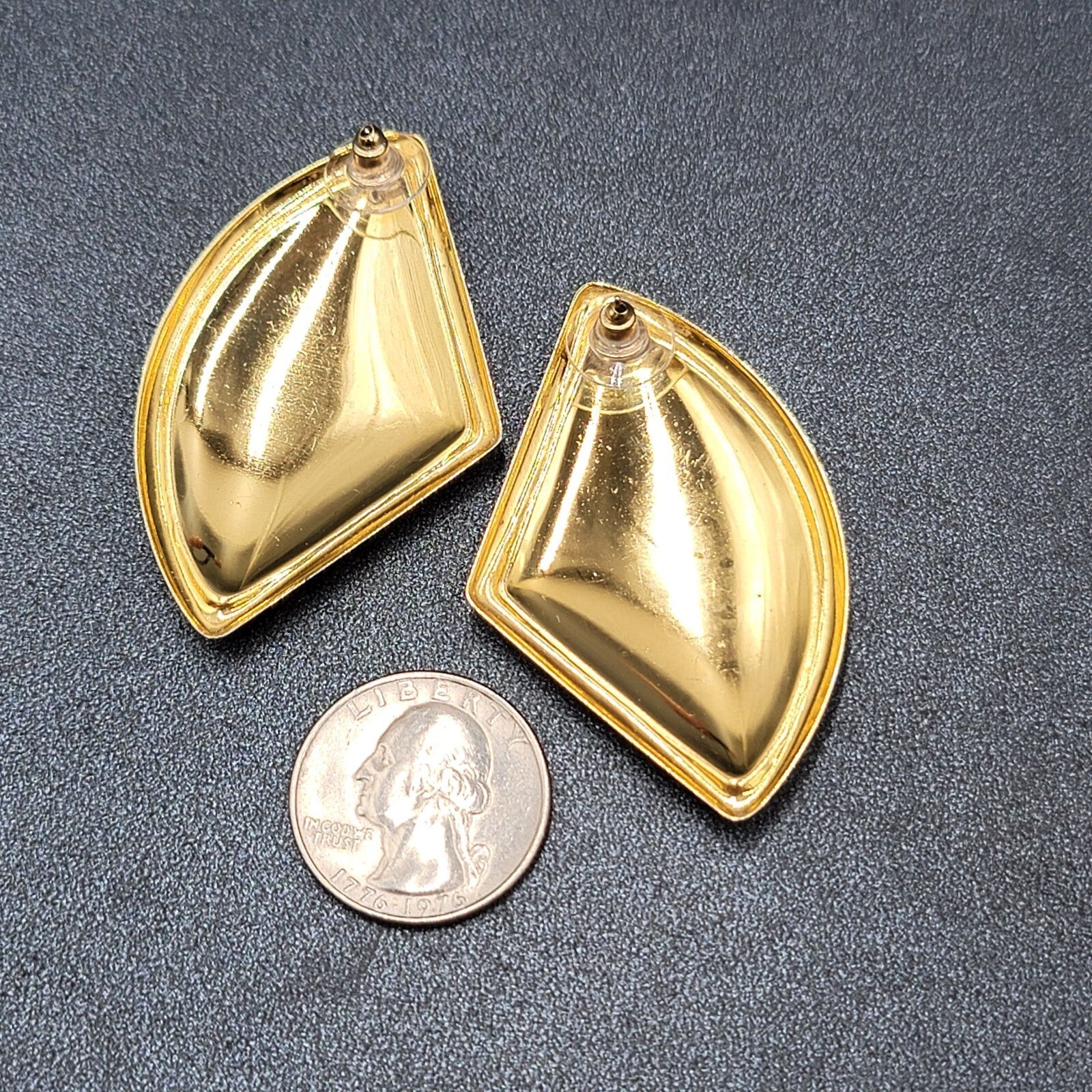 Vintage Pierced Earrings Yellow Enamel Gold tone Large Statement 1980s 2"