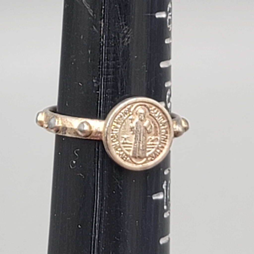 Saint Benedict Silver Tone One Decade Rosary Ring Size 9.25