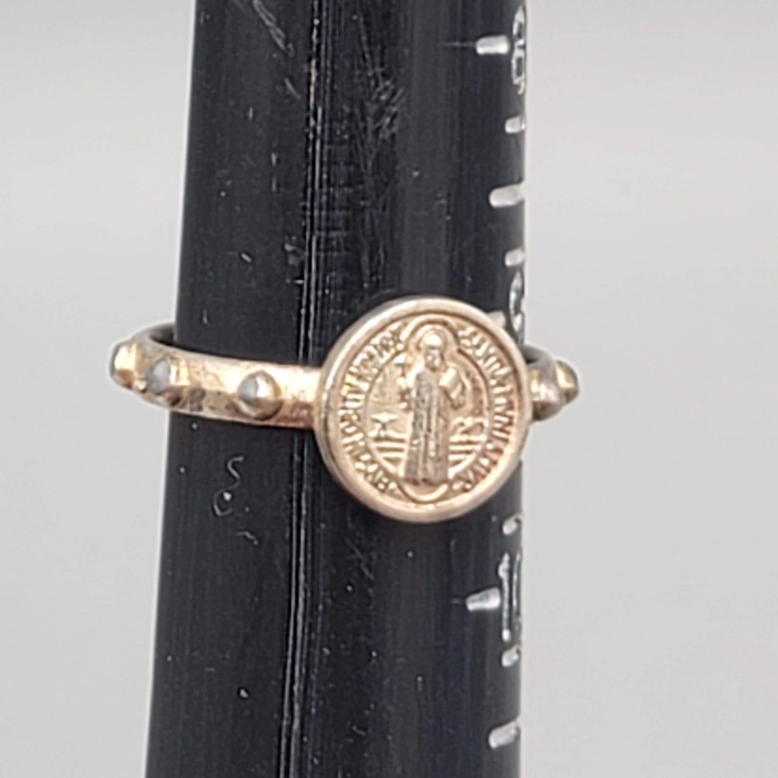 Saint Benedict Silver Tone One Decade Rosary Ring Size 9.25