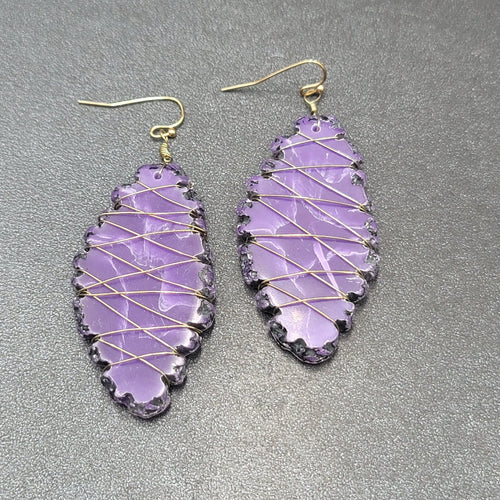 Artisan Pierced Earrings Wire Wrapped Purple Stone Dangle 2"
