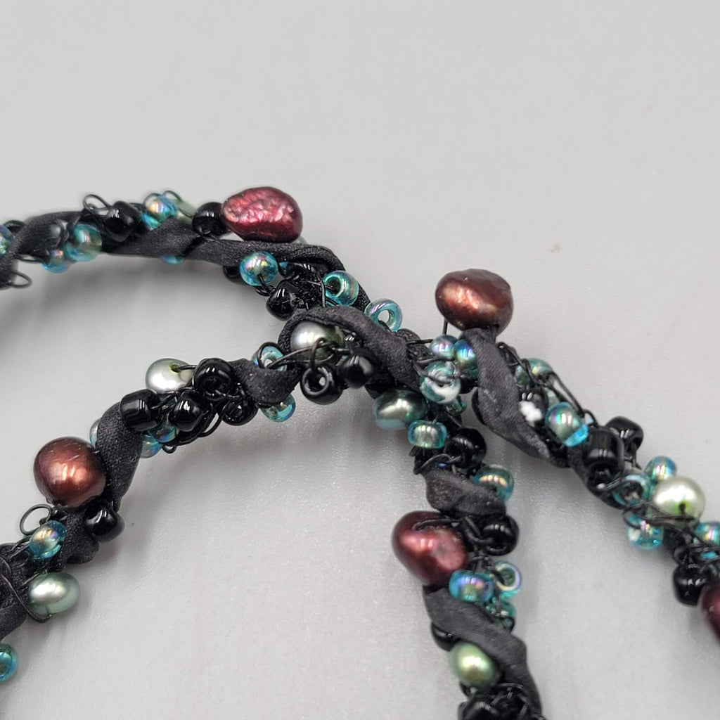 Artisan Heart Pendant Necklace Pearls Glass Bead 20"