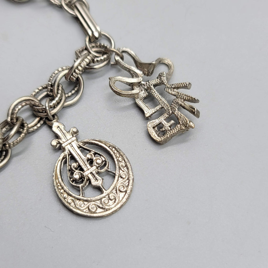 Vintage HAR HARGO Charm Bracelet Asian Silver tone Chunky 6.75 in