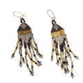 Vintage Seed Bead Tassel Pierced Earrings Clear Gold tone Black 2.75 in