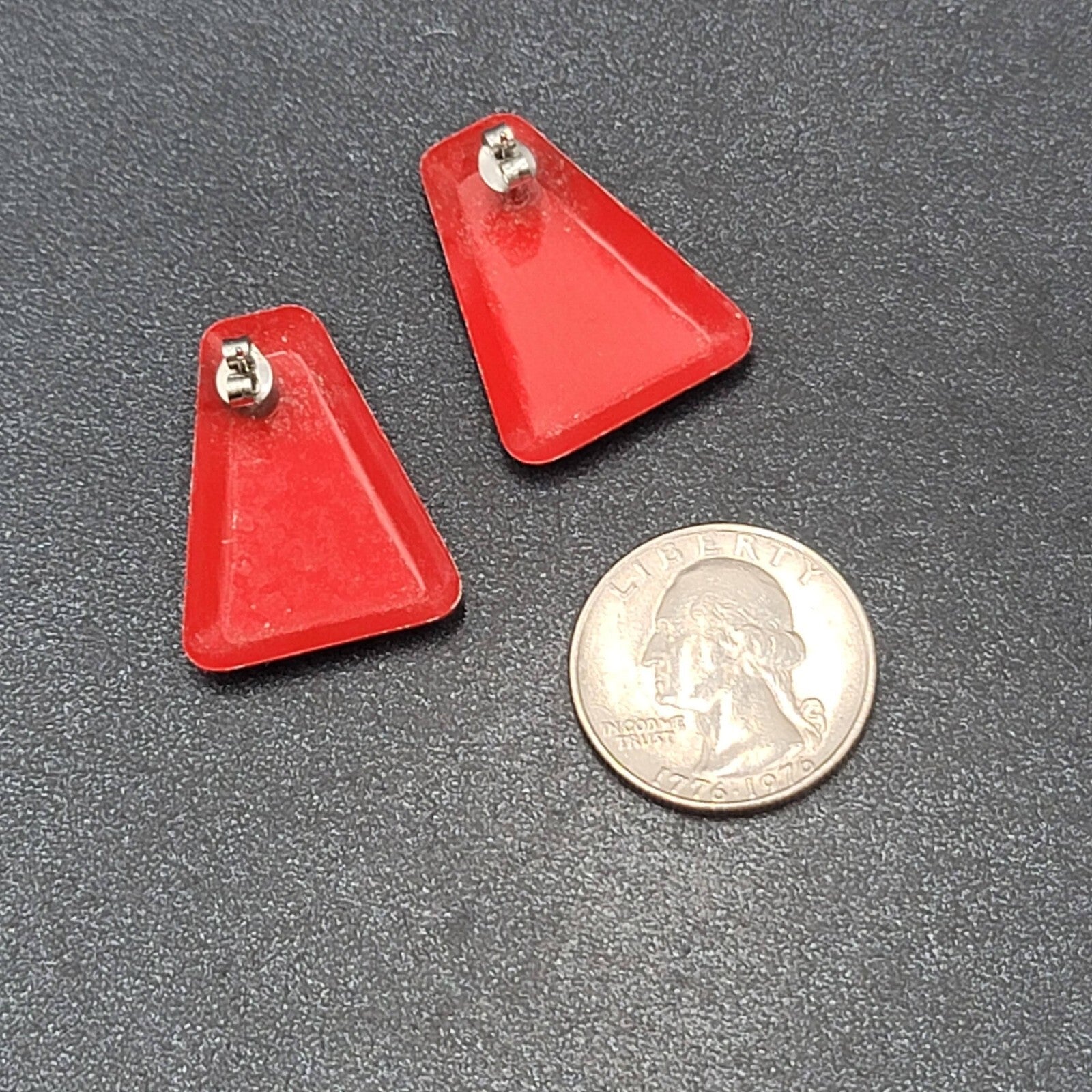 Vintage Pierced Earrings Red Enamel Drop 1.25"