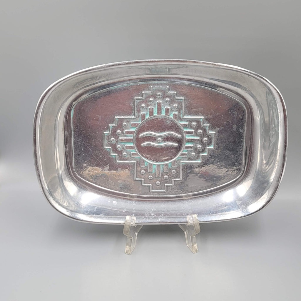 Wilton Armetale Zia Pewter Bread Tray Southwest Turquoise Dish USA 9”x 6”