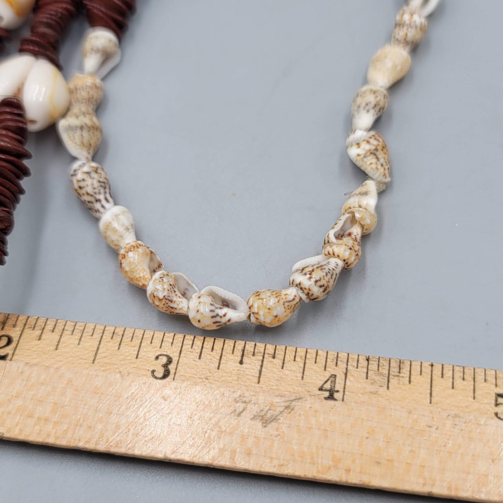 Vintage Apple Seed and Cowrie Shell Bead Necklace Long Handmade 37"