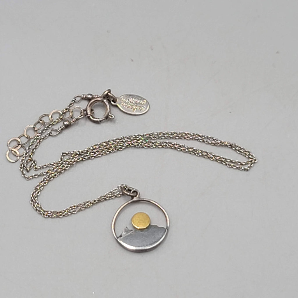 Athena Designs Sun Mountain Pendant Necklace Sterling Silver 925 - 16"-18"