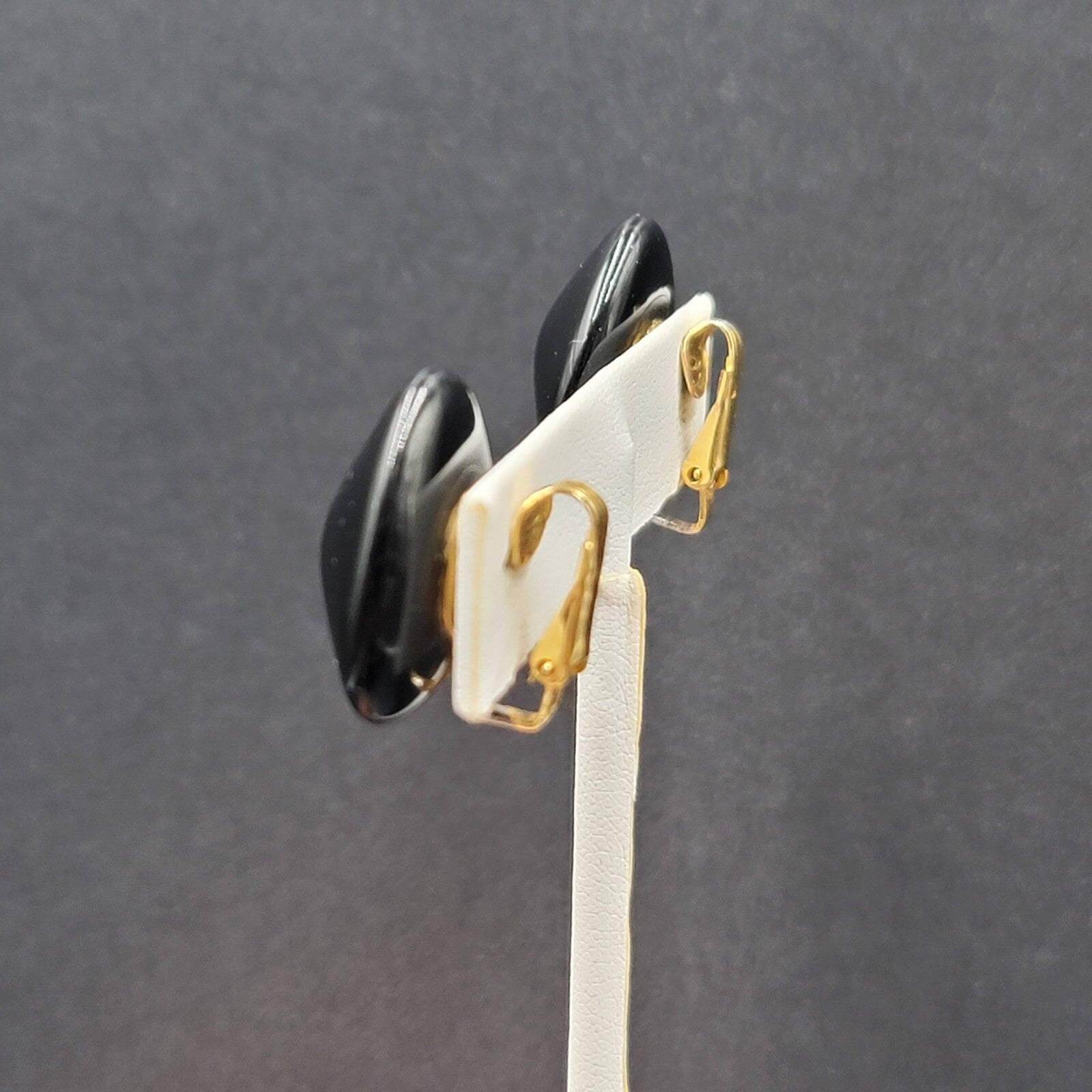 Vintage Clip on Earrings Black Glass Triangle 3/4"