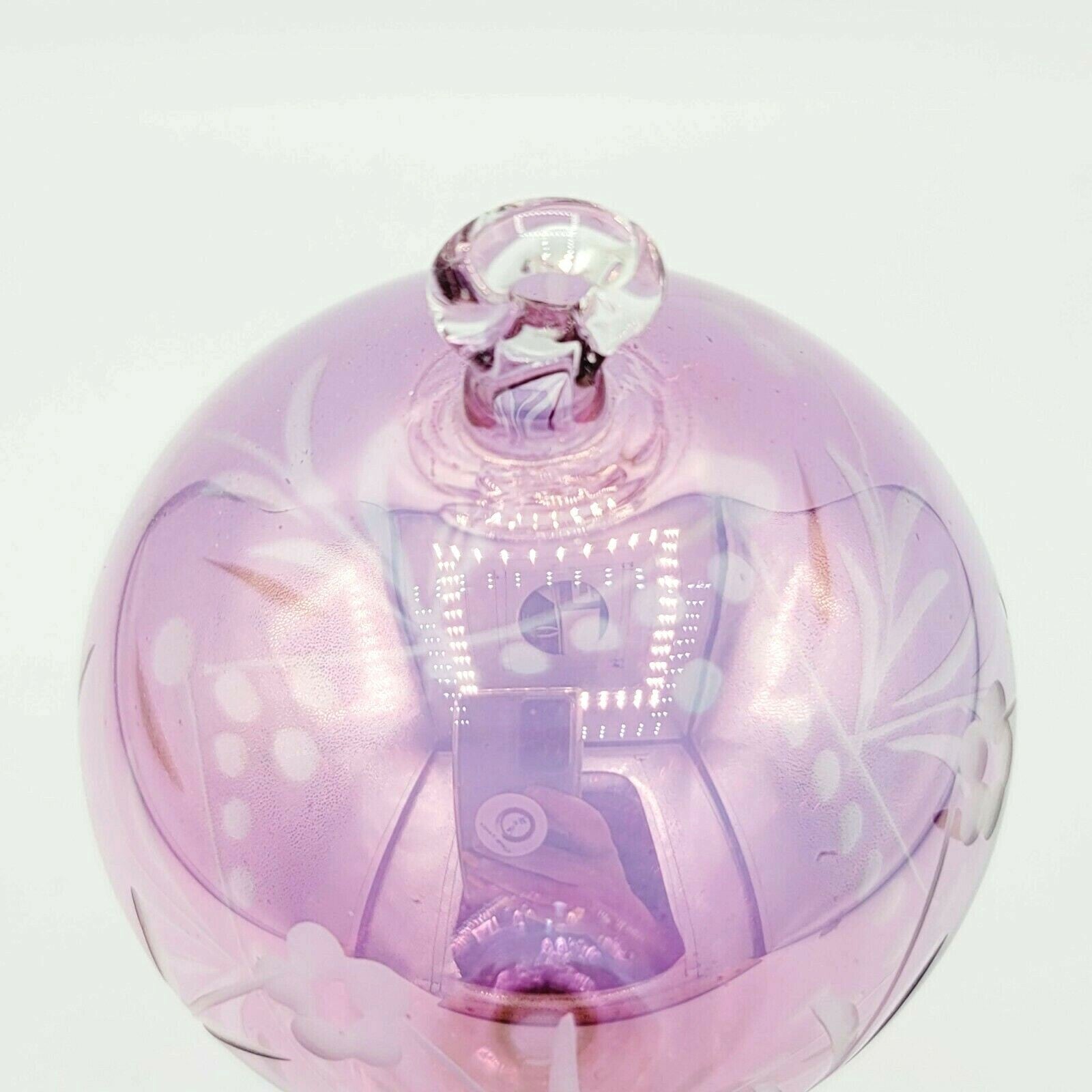 Hot Air Balloon Christmas Ornament Blown Glass 5 1/2" Pink Iridescent Gold