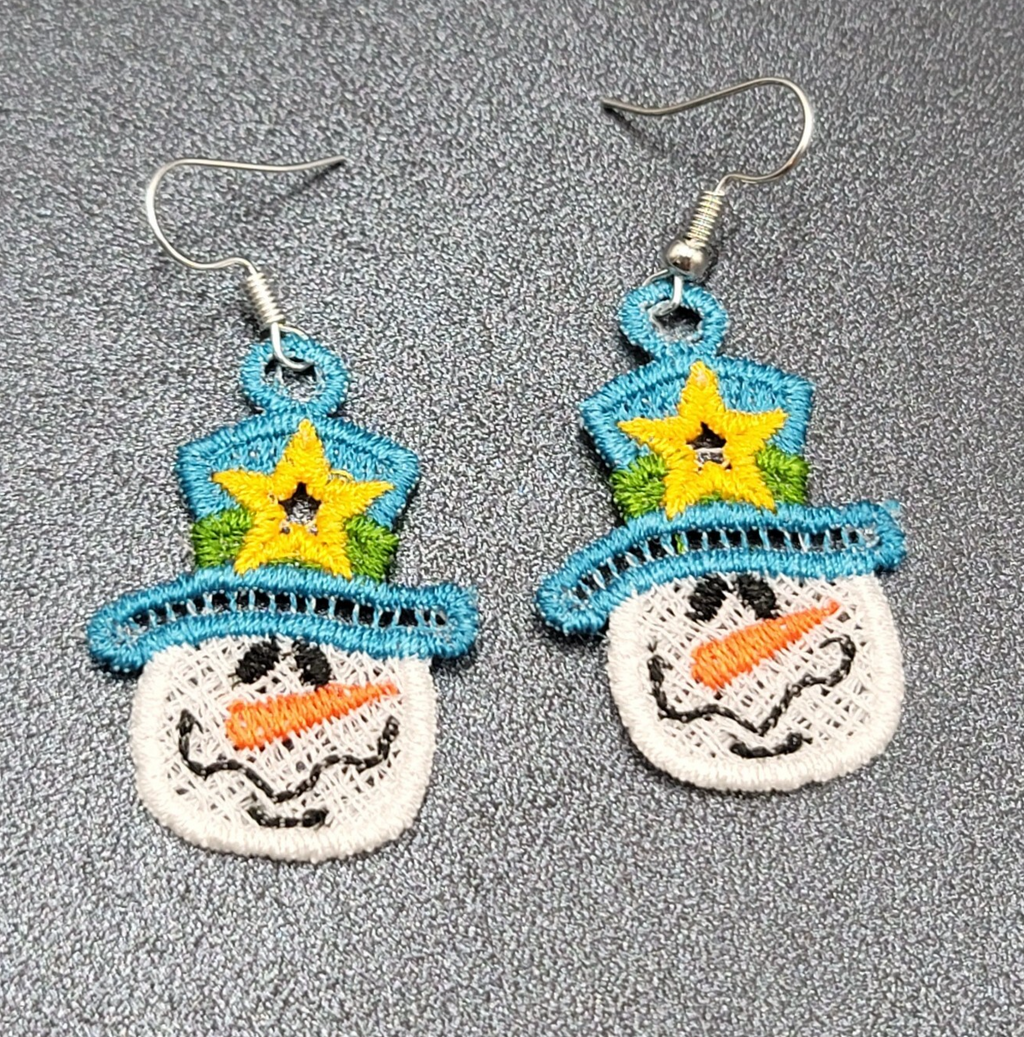 Christmas Pierced Earrings Threaded Snowman Dangle 1.5"