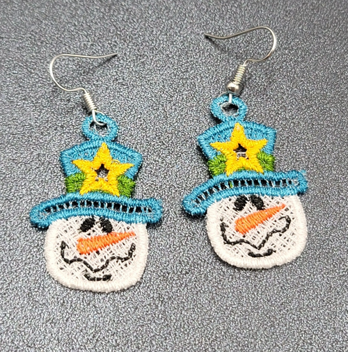 Christmas Pierced Earrings Threaded Snowman Dangle 1.5"