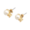 Pearl Cubic Zirconia Pierced Earrings Studs 3/8 in