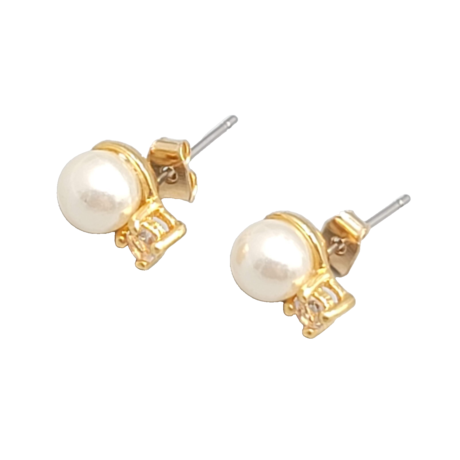 Pearl Cubic Zirconia Pierced Earrings Studs 3/8 in