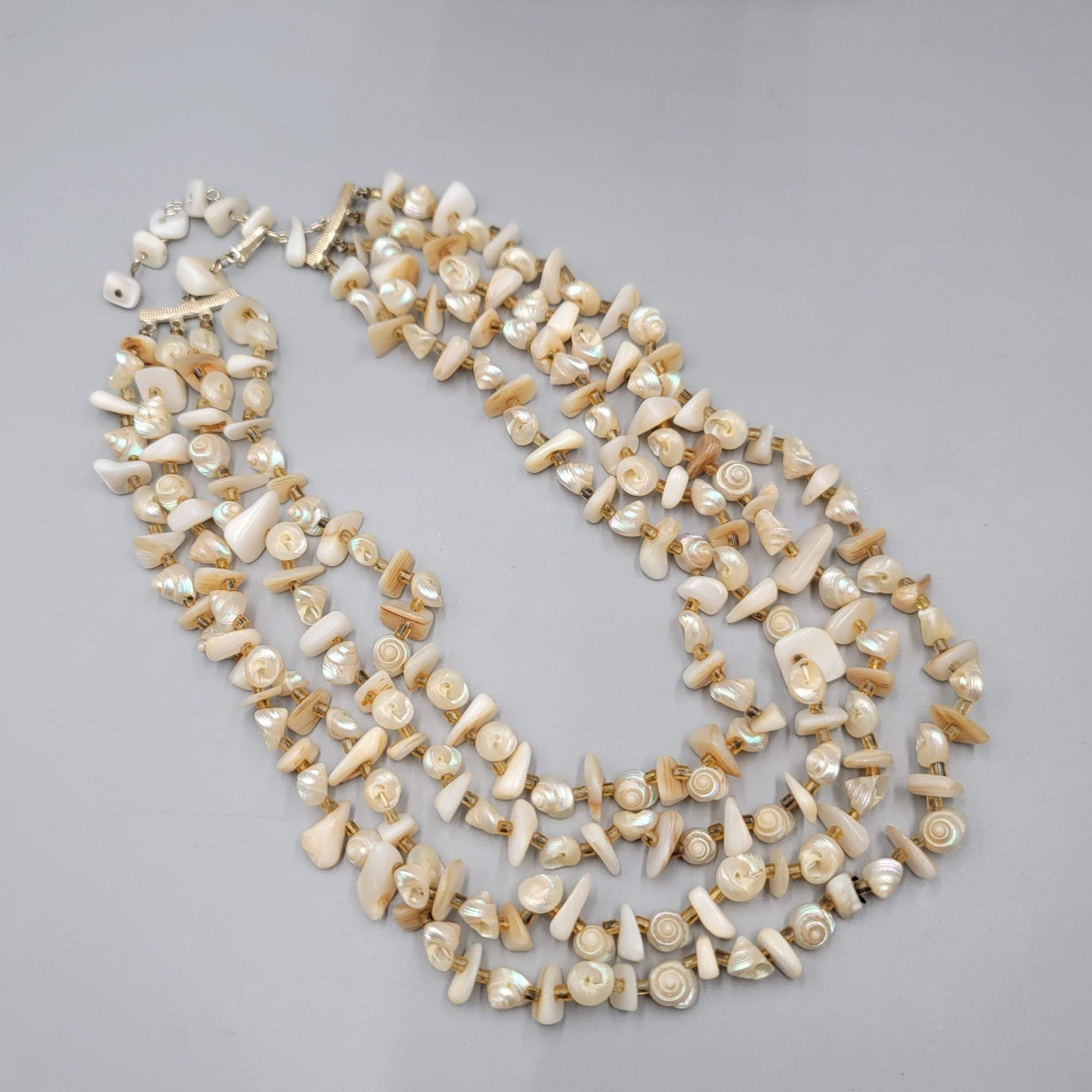 Vintage Real Shell Bead 4 Strand Necklace Estate Costume Jewelry 16" 18"20"22"