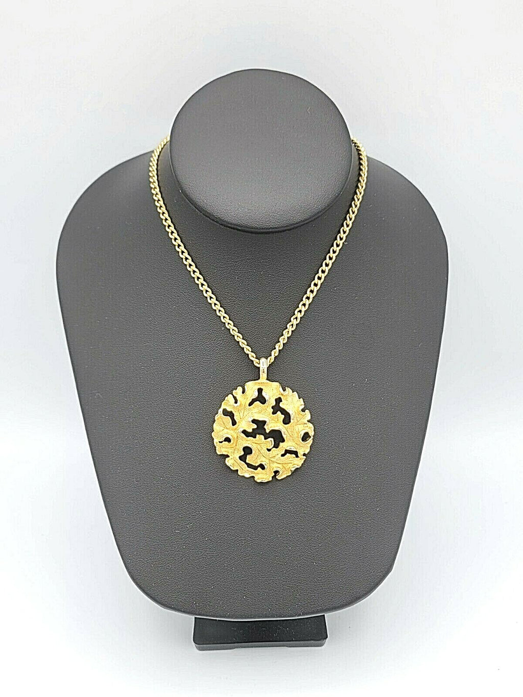 Vintage Necklace Gold tone Modernist Pendant 1 5/8" Statement Jewelry 24"