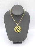 Vintage Necklace Gold tone Modernist Pendant 1 5/8" Statement Jewelry 24"