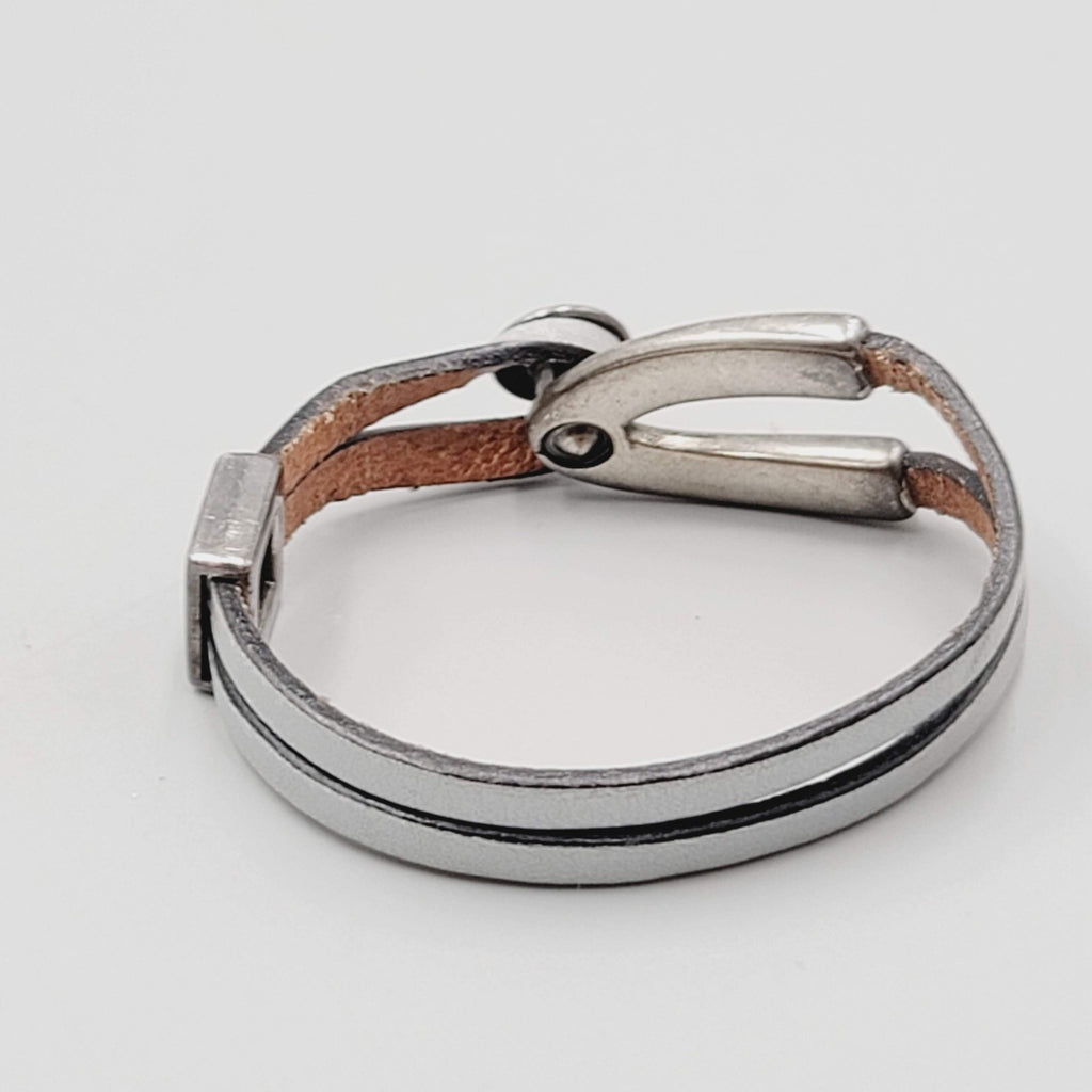 Gray Leather Button Bracelet Small Modernist Style 6 in