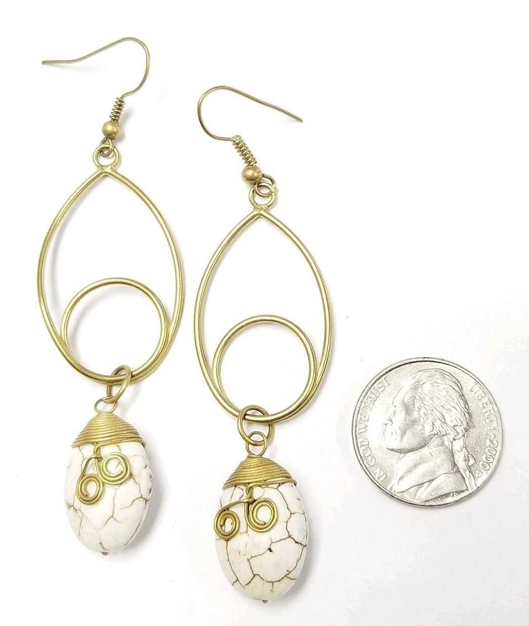 Pierced Earrings Gold Tone White Stone Dangle
