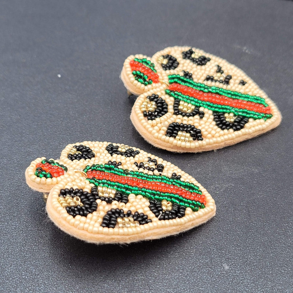 Pierced Earrings Seed Bead on Felt Large Statement Leopard Print 2.25"