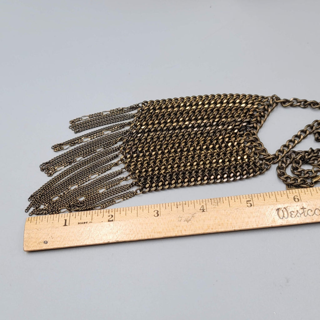 J Jill Necklace Bronze tone Chain Mail Look Tassel Statement Long 24"