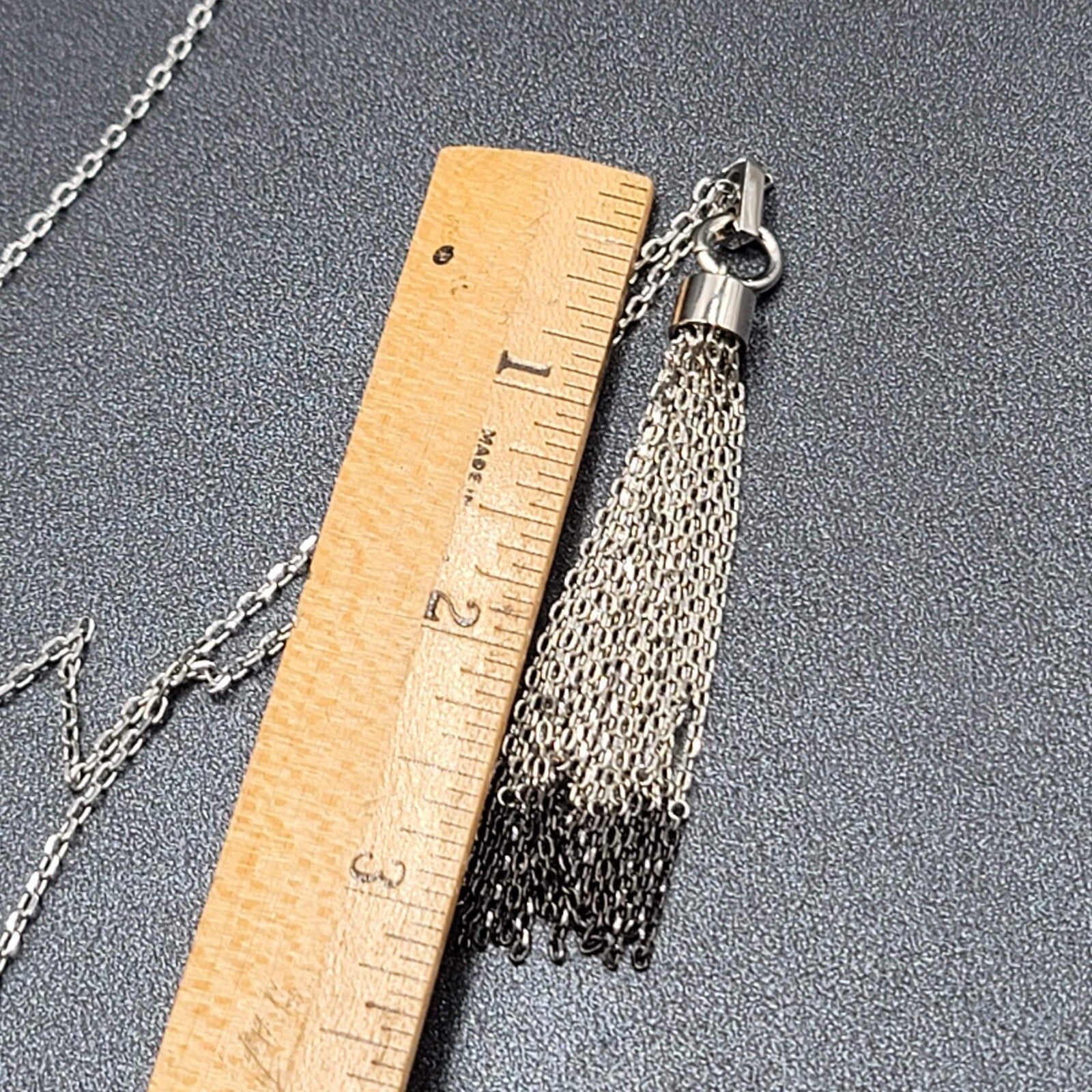 Fossil Tassel Pendant Necklace Silver tone Crystal Rhinestones Long 30"-32"