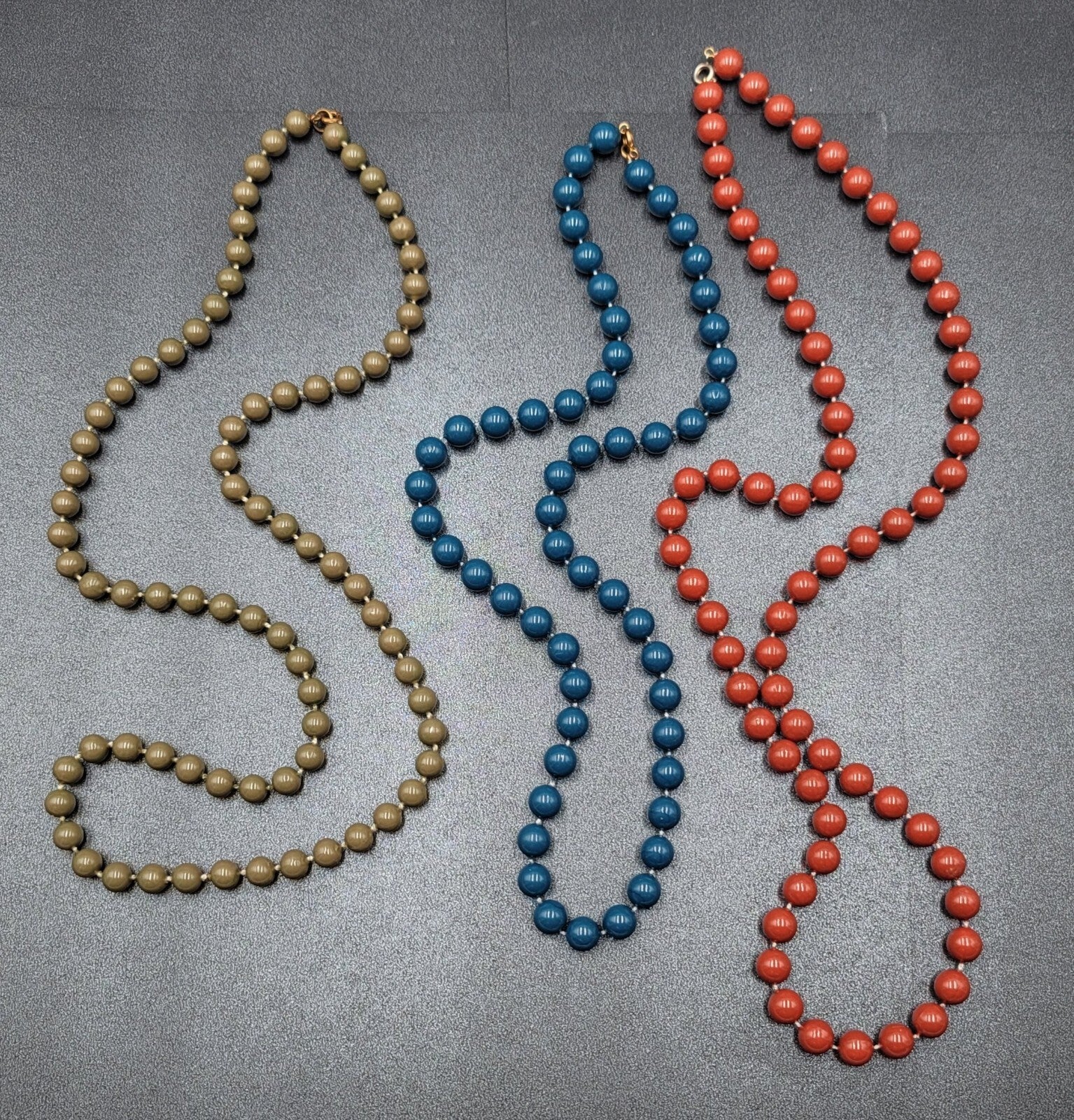Vintage Necklace Lot of 3 Blue Green Orange Estate Costume Jewelry