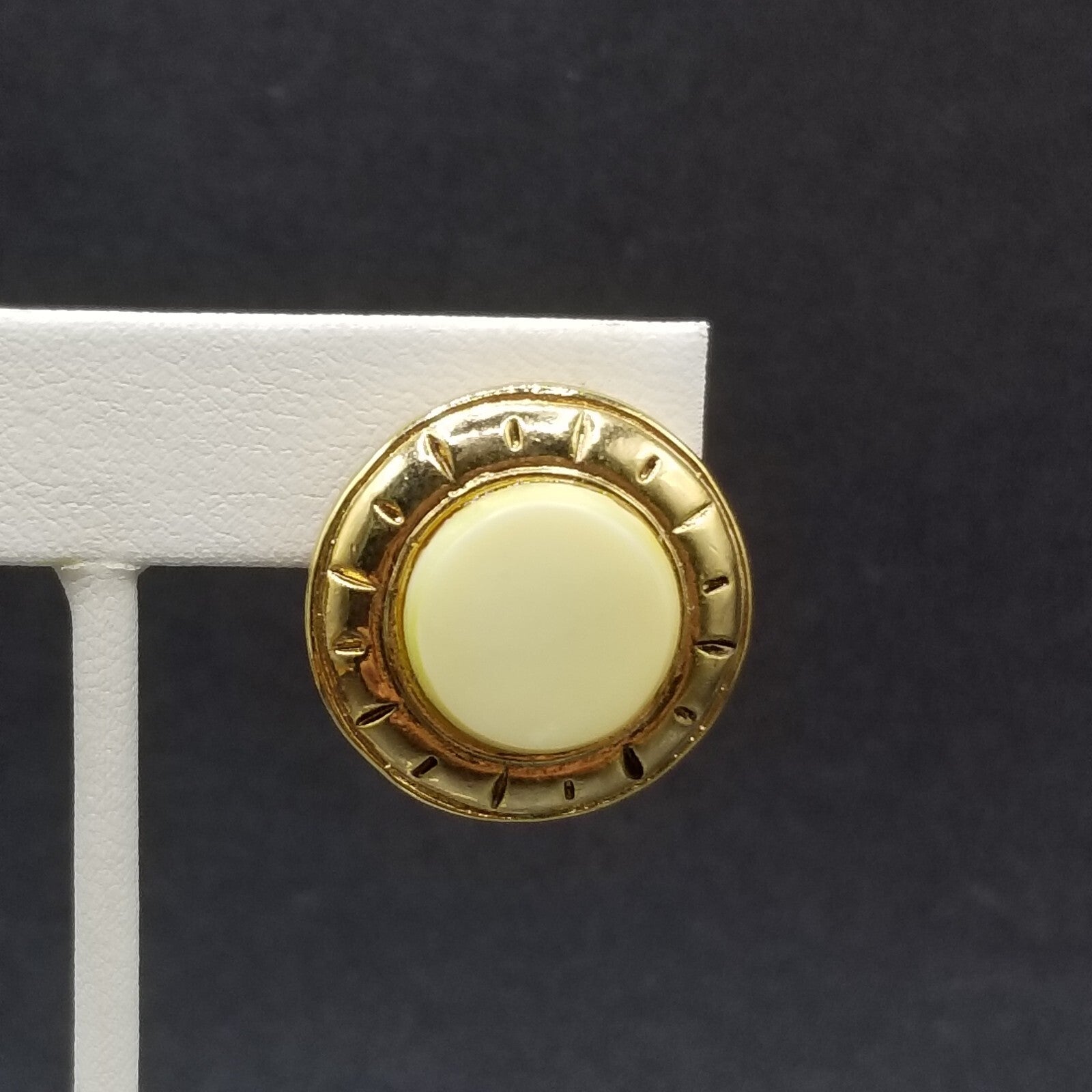 Vintage Clip on Earrings Gold tone Cabochon Button Style Stud 1"