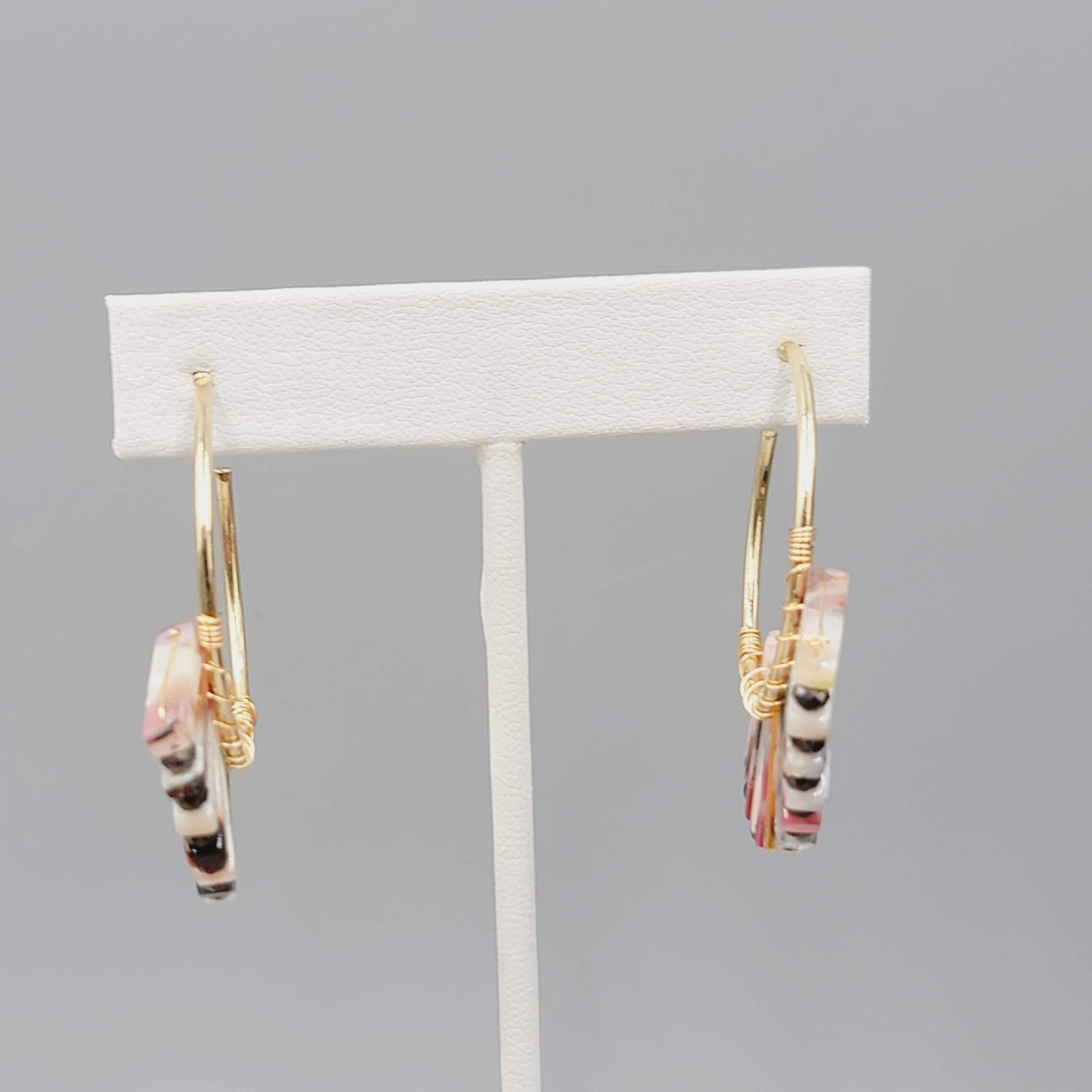 Colorful Resin Hoop Pierced Earrings Gold Tone Statement Jewelry 2"