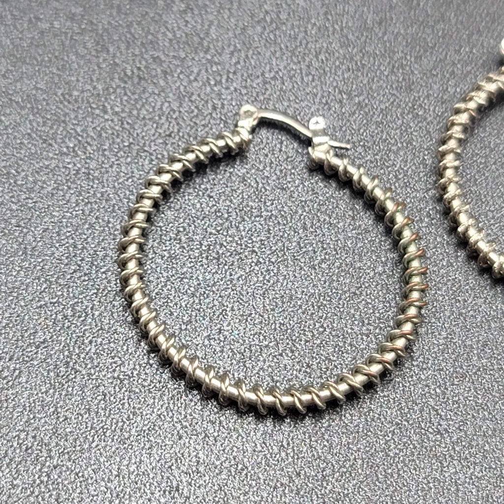 Pierced Earrings Silver tone Wire Twisted Hoops 1.25"
