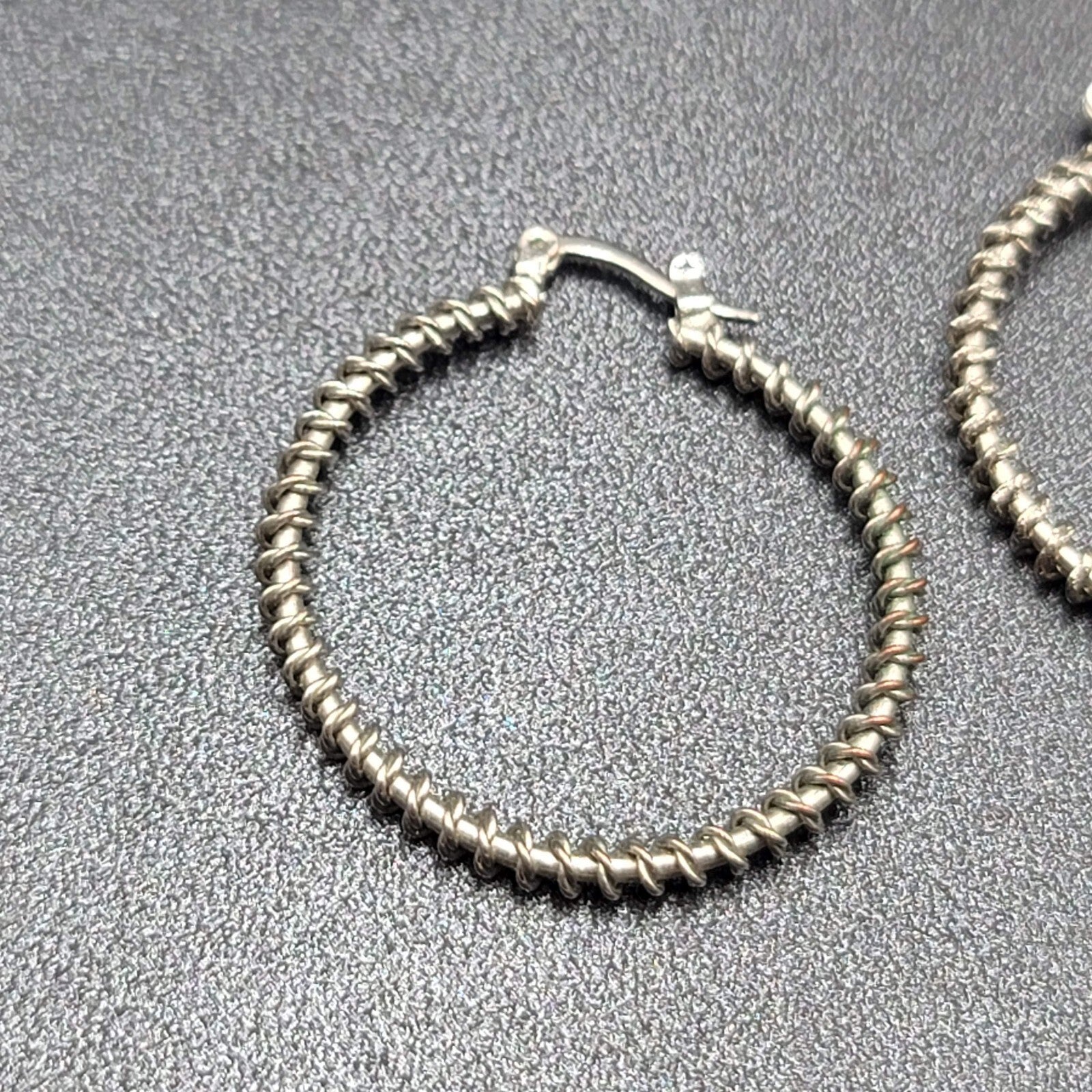 Pierced Earrings Silver tone Wire Twisted Hoops 1.25"