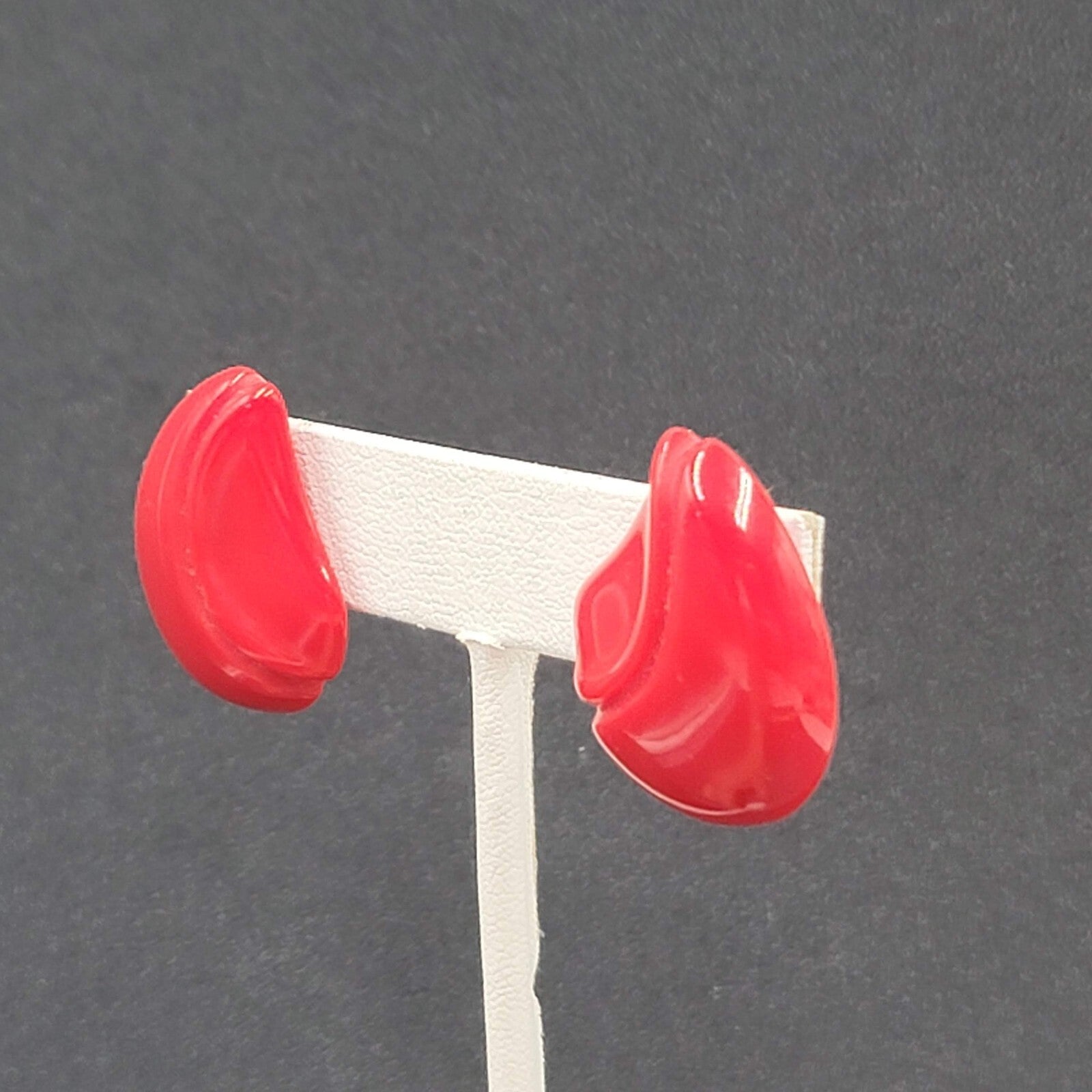 Vintage Pierced Earrings Red Acrylic Drop  1"