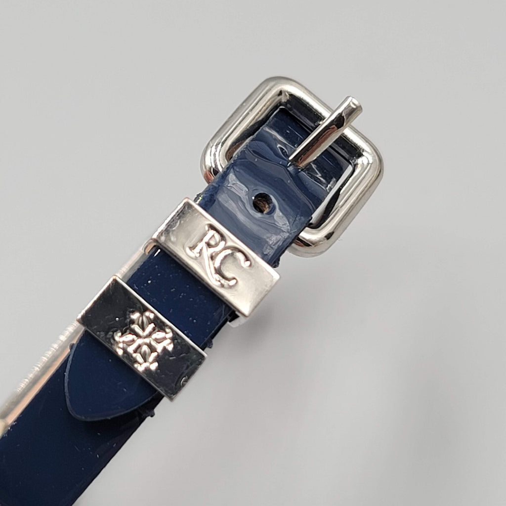 ANN ID Name Rustic Cuff Bracelet Silver Tone Navy Blue Leather RC Buckle Adj