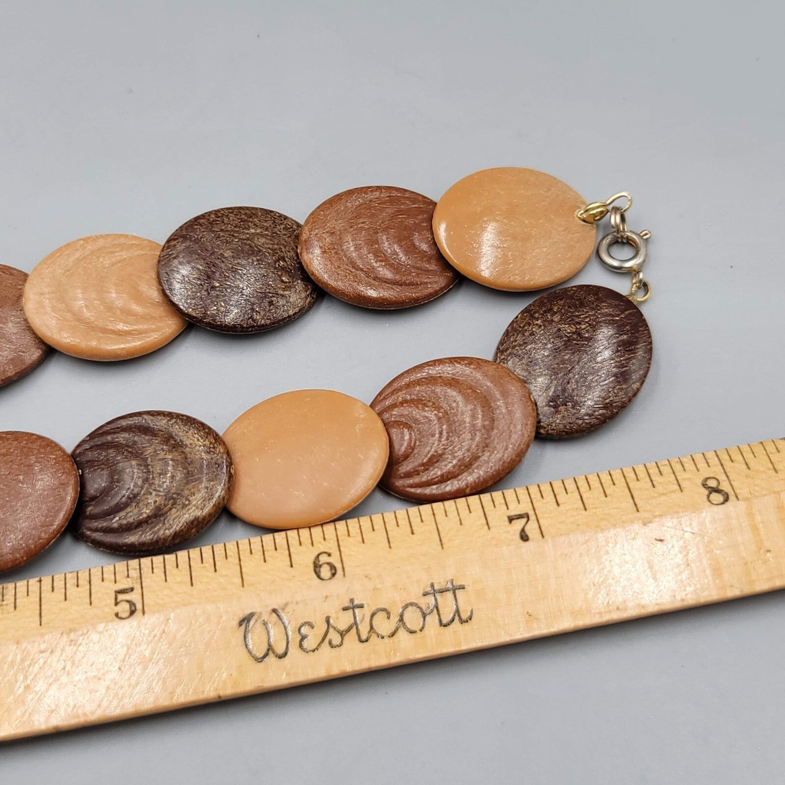 Vintage Necklace Brown Disc Bead Choker 1980s 16"