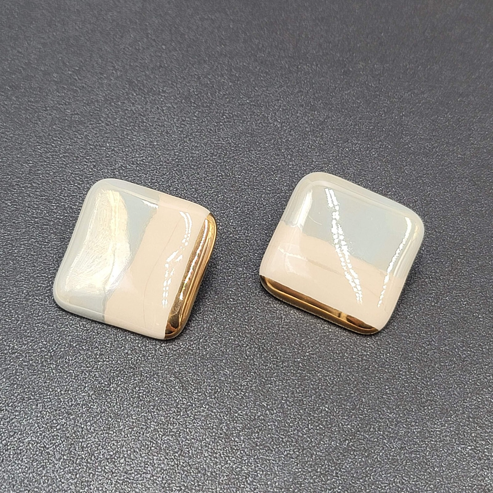 Vintage Pierced Earrings Hand Panted Porcelain Square Drop 1 1/8"