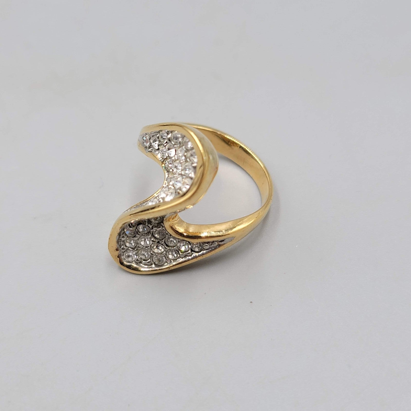 Vintage Gold Plated Cocktail Ring CZ Pave Stone Statement Size 10