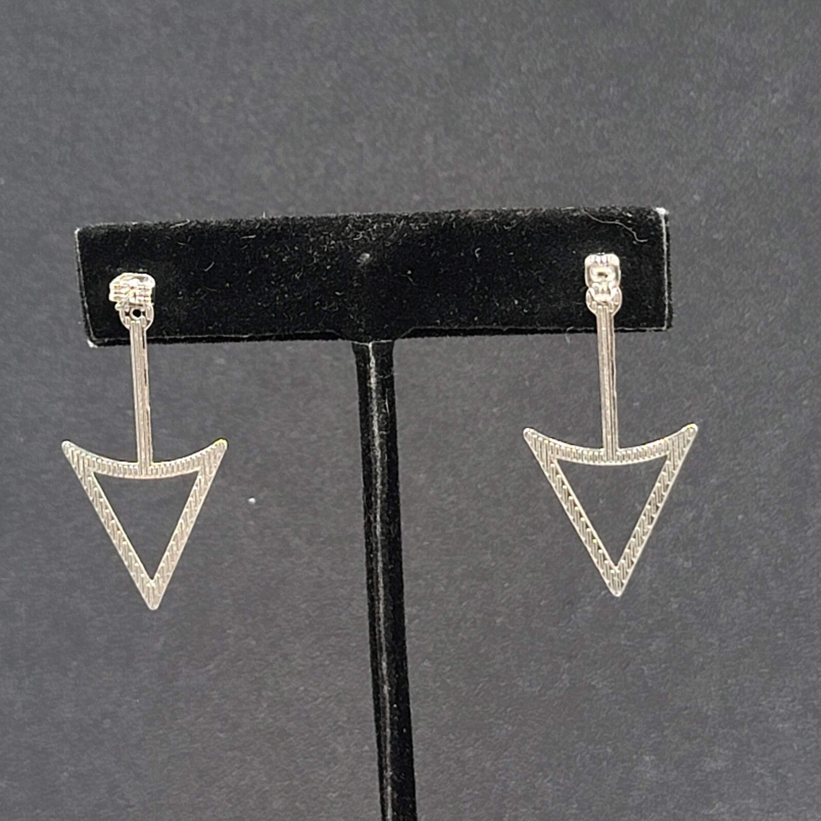 Arrow Triangle Pierced Earrings Silver tone Jacket Dangle 1.5"