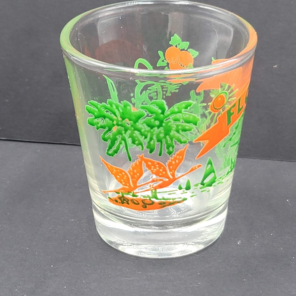Vintage FLORIDA Shot Glass Orange Green Embossed Souvenir