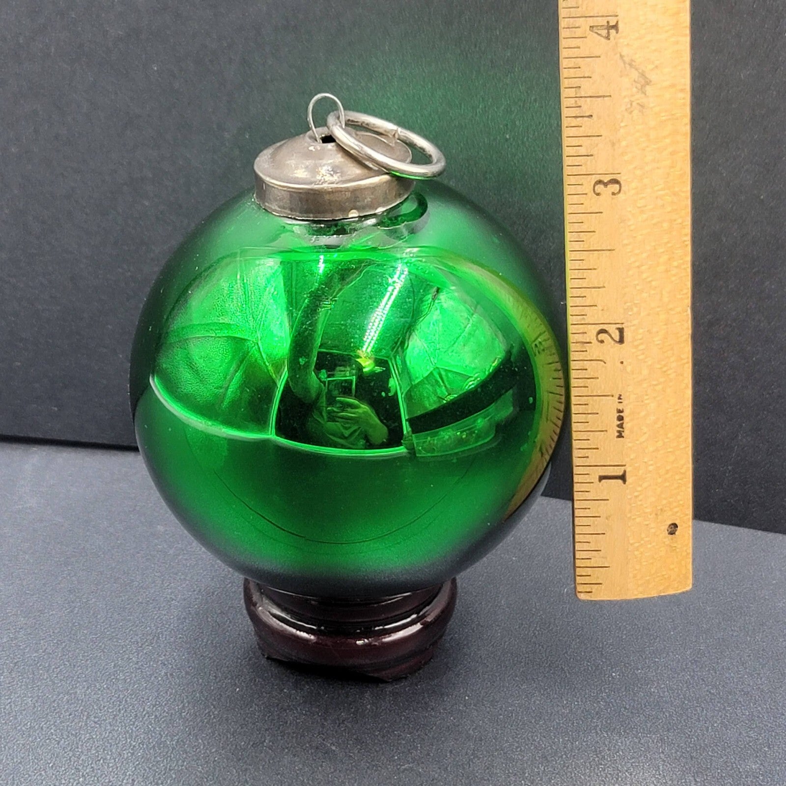 Vintage Glass Kugel Style Solid Green Christmas Tree Ornament 2.5"